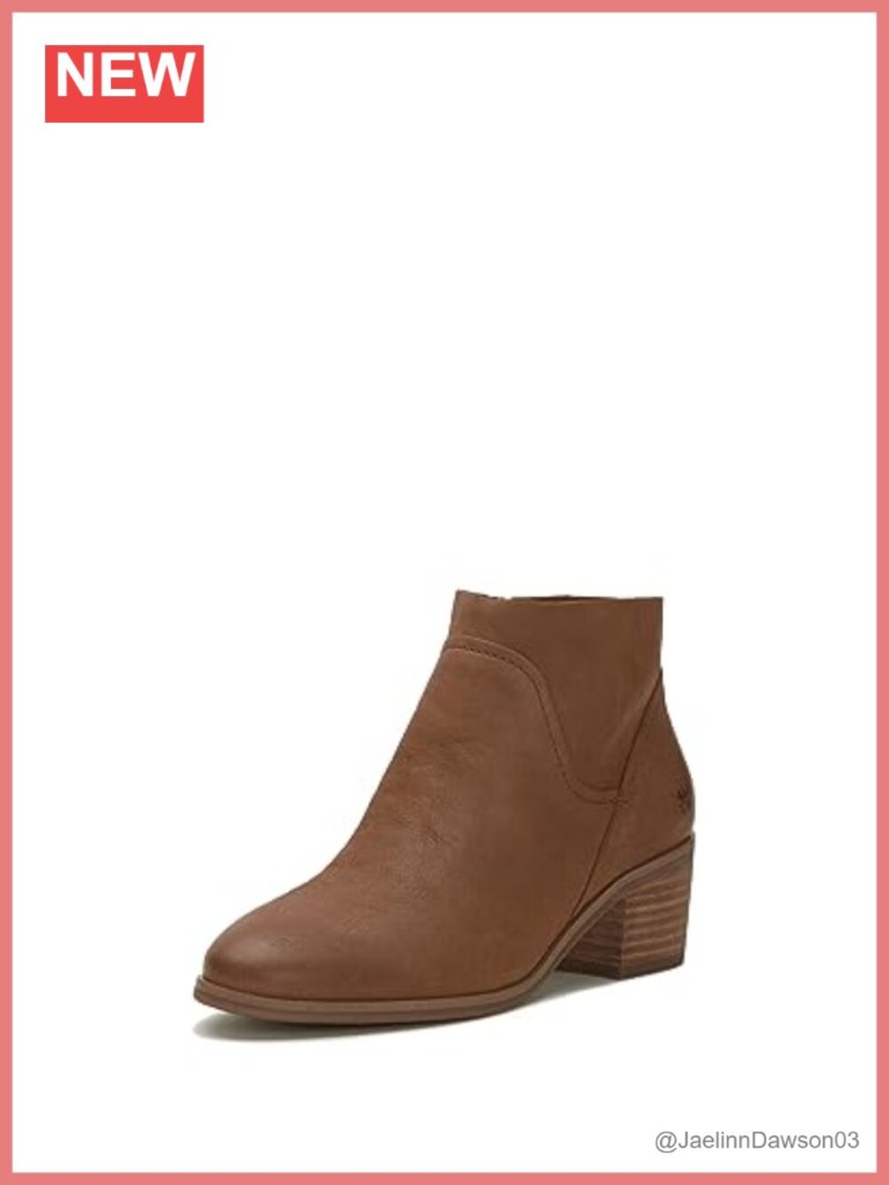 Leather Ankle Bootie Almond Toe Stacked Heel Nylon Zip Casual Boot